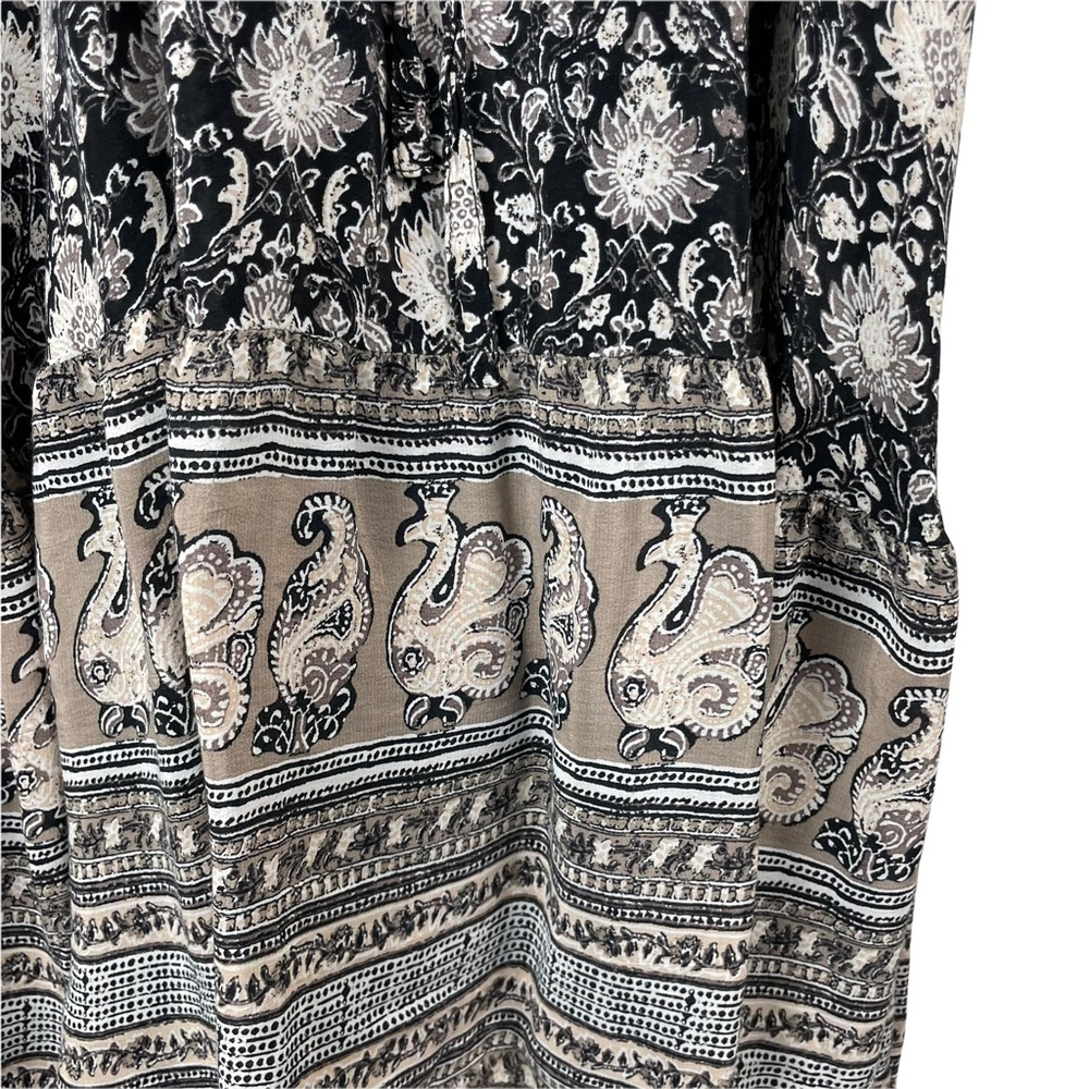 Lucky Brand Black & Beige Paisley Floral Border Print Wrap Dress Size Large - Picture 8 of 9